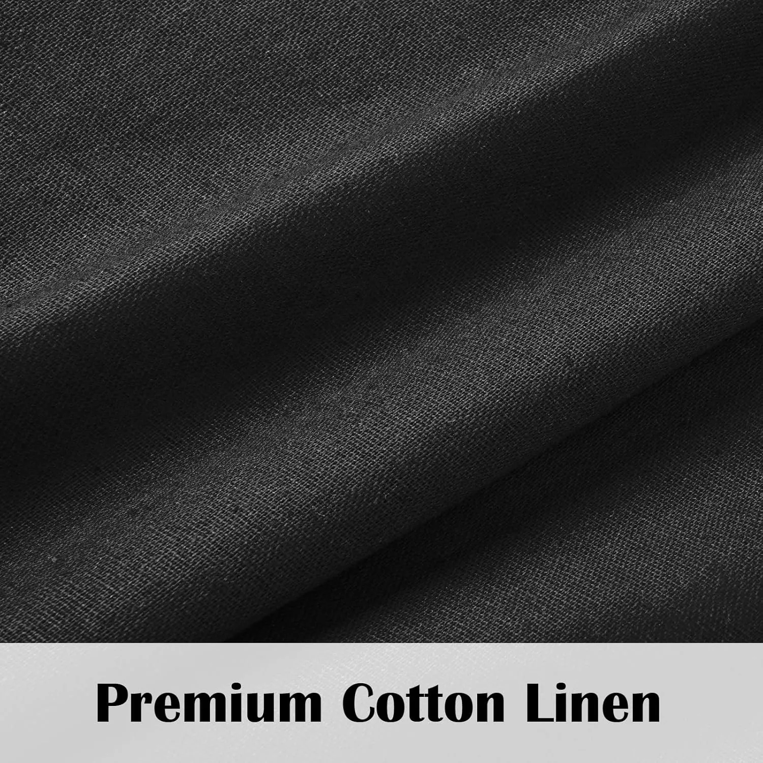 FRAMICS Farmhouse Cotton Linen Curtains for Living Room, Boho Button Curtains 84 Inch Length 2 Panels Set, Black Rustic Country Linen Window Curtains for Bedroom Rod Pocket Drapes, 52 x 84 Inch, Black