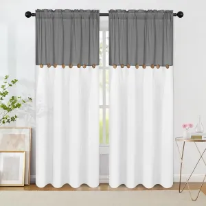 FRAMICS Farmhouse Cotton Linen Curtains for Living Room, Boho Button Curtains 84 Inch Length 2 Panels Set, Grey Rustic Country Linen Window Curtains for Bedroom Rod Pocket Drapes, 52 x 84 Inch, Grey