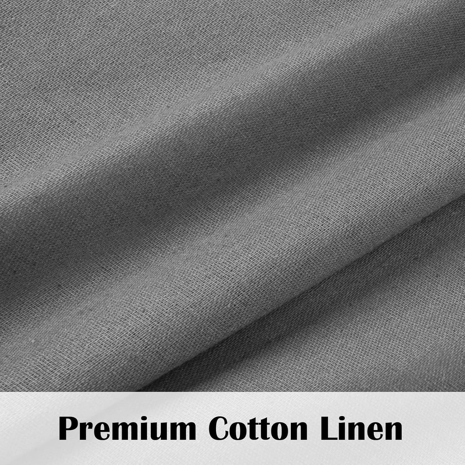 FRAMICS Farmhouse Cotton Linen Curtains for Living Room, Boho Button Curtains 84 Inch Length 2 Panels Set, Grey Rustic Country Linen Window Curtains for Bedroom Rod Pocket Drapes, 52 x 84 Inch, Grey
