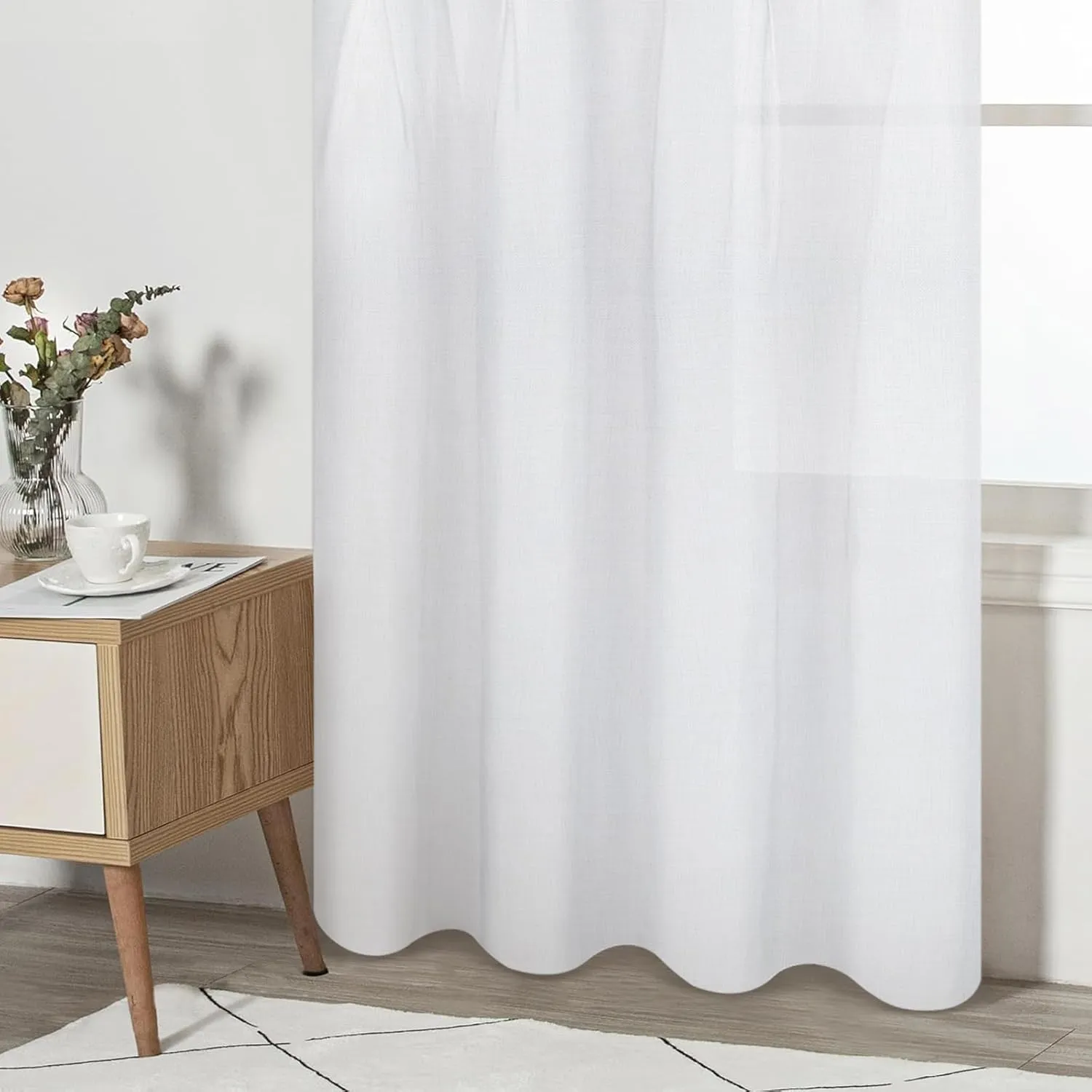 FRAMICS Farmhouse Cotton Linen Curtains for Living Room, Boho Button Curtains 84 Inch Length 2 Panels Set, Grey Rustic Country Linen Window Curtains for Bedroom Rod Pocket Drapes, 52 x 84 Inch, Grey