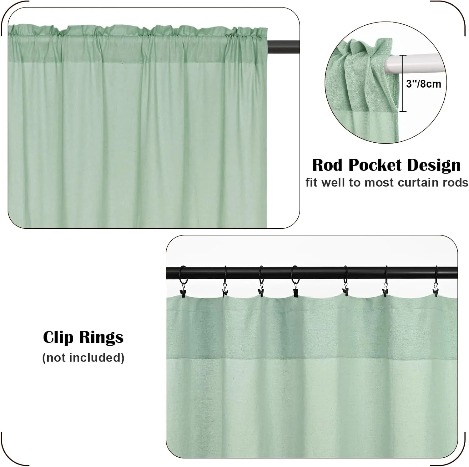 FRAMICS Farmhouse Cotton Linen Curtains for Living Room, Boho Button Curtains 84 Inch Length 2 Panels Set, Navy Blue Rustic Country Linen Window Curtains for Bedroom, Rod Pocket Drapes, 52 x 84 Inch