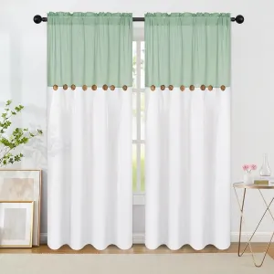 FRAMICS Farmhouse Cotton Linen Curtains for Living Room, Boho Button Curtains 84 Inch Length 2 Panels Set, Navy Blue Rustic Country Linen Window Curtains for Bedroom, Rod Pocket Drapes, 52 x 84 Inch