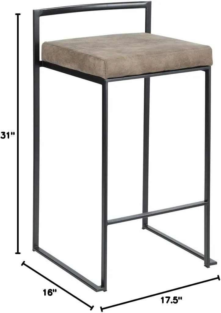 Fuji Stacker Counter Stools for Kitchen Counter in Black Metal, Counter Height Chairs, Bar Stools Set of 2, Counter Height Chairs, Bar Stools for Kitchen Island