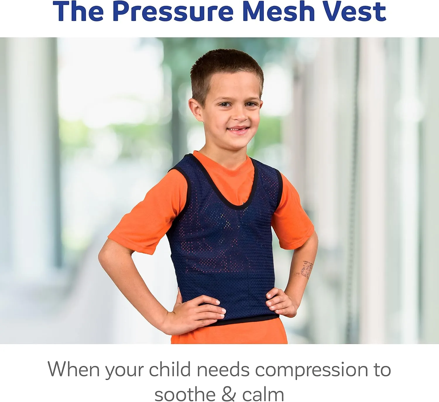 Fun and Function – Pressure Mesh Vest for Kids & Teens – Compression Vest for Kids with Sensory Issues – Navy Blue – Small