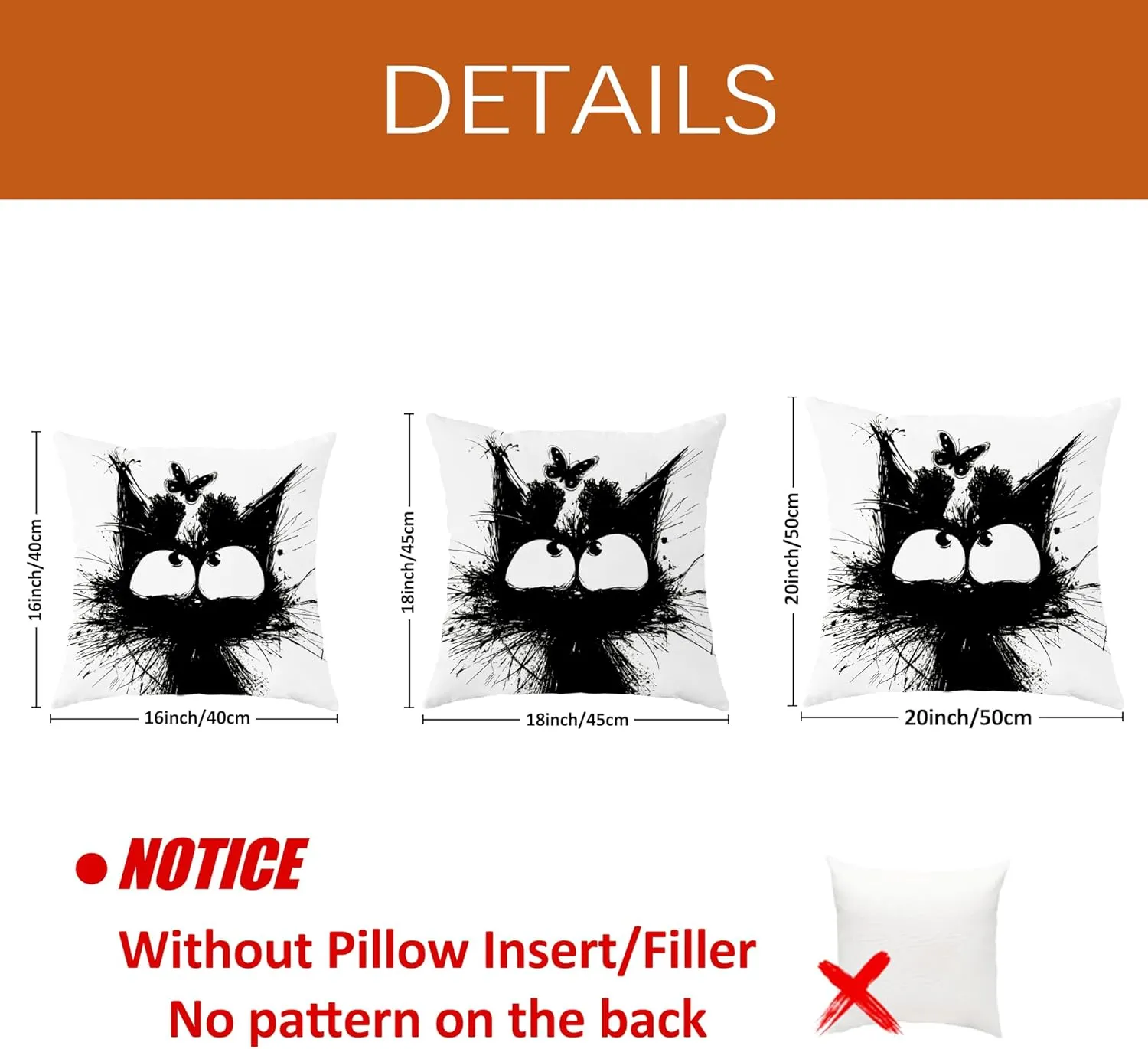 Funny Black Cat Throw Pillow Covers 20x20 Set of 4, Cartoon Gothic Pet Pillow Cases Kit with Zipper, Fun Cute Kids Goth Cat Pillows for Cat Lovers Velvet Decor for Couch Sofa Living Room Bed