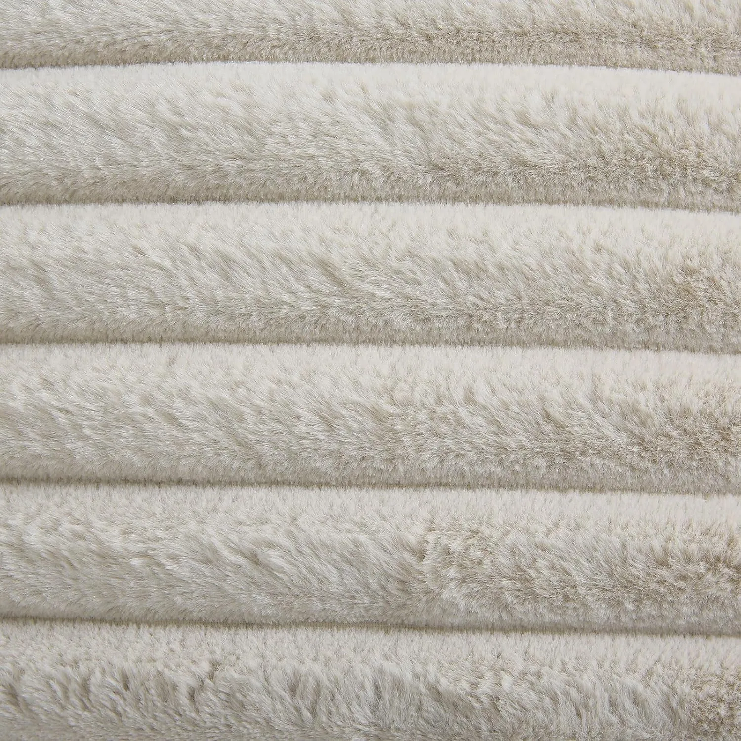 FUTEI Beige Striped Decorative Throw Pillow Covers 18x18 Inch Set of 2,Square Spring Decorations Couch Pillow Case,Soft Cozy Faux Rabbit Fur & Velvet Back,Modern Home Decor for Bed