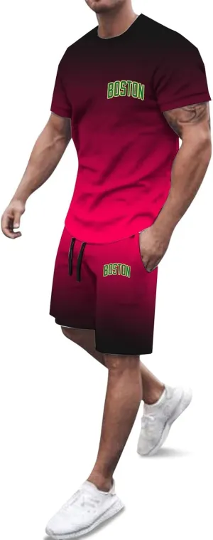 Fxbar 2025 Summer Outfits for Men 2 Piece Color Block Casual Tracksuit Shorts Sweatsuit Oversize Short Sleeve Sport Set