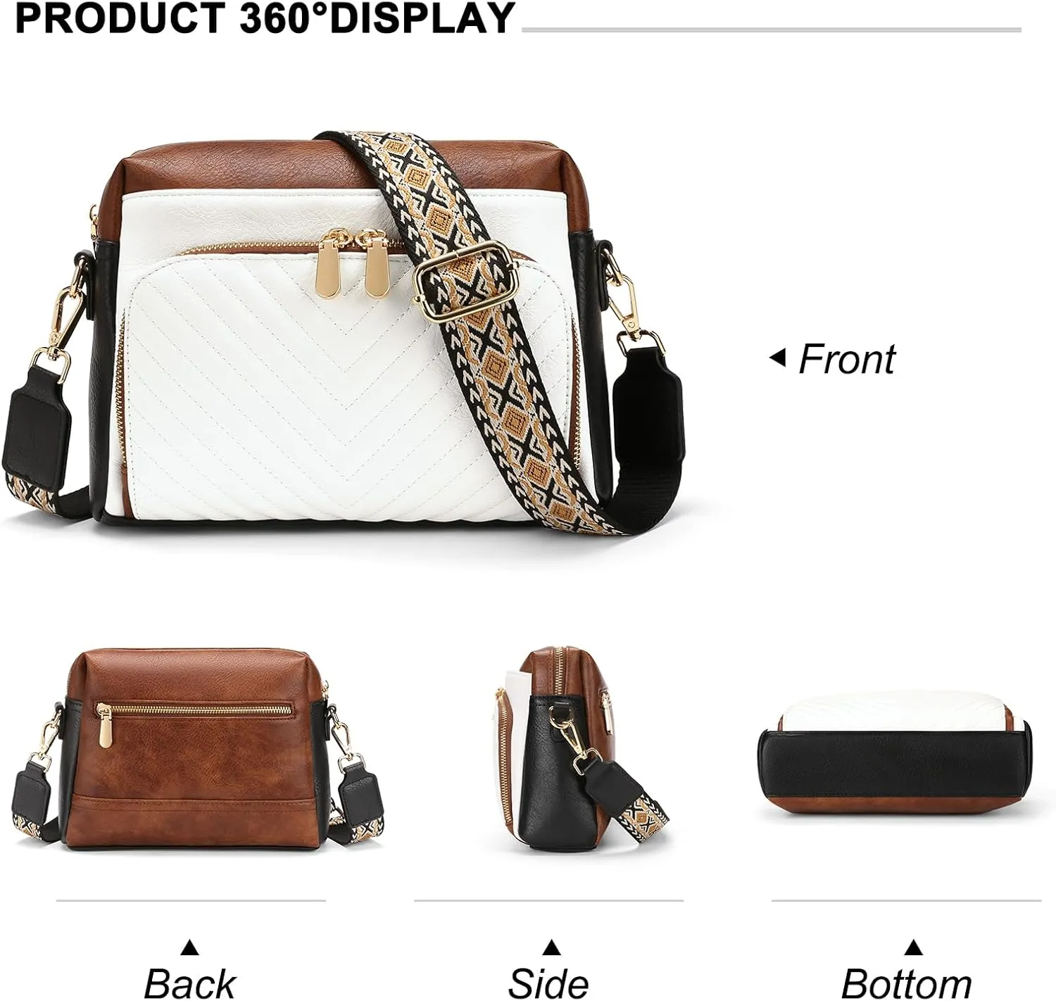 GAEKEAO Quilted Crossbody Bags for Women Vegan Leather Purses with Wide Strap,Women's Crossbody Travel Purse Built in Wallet