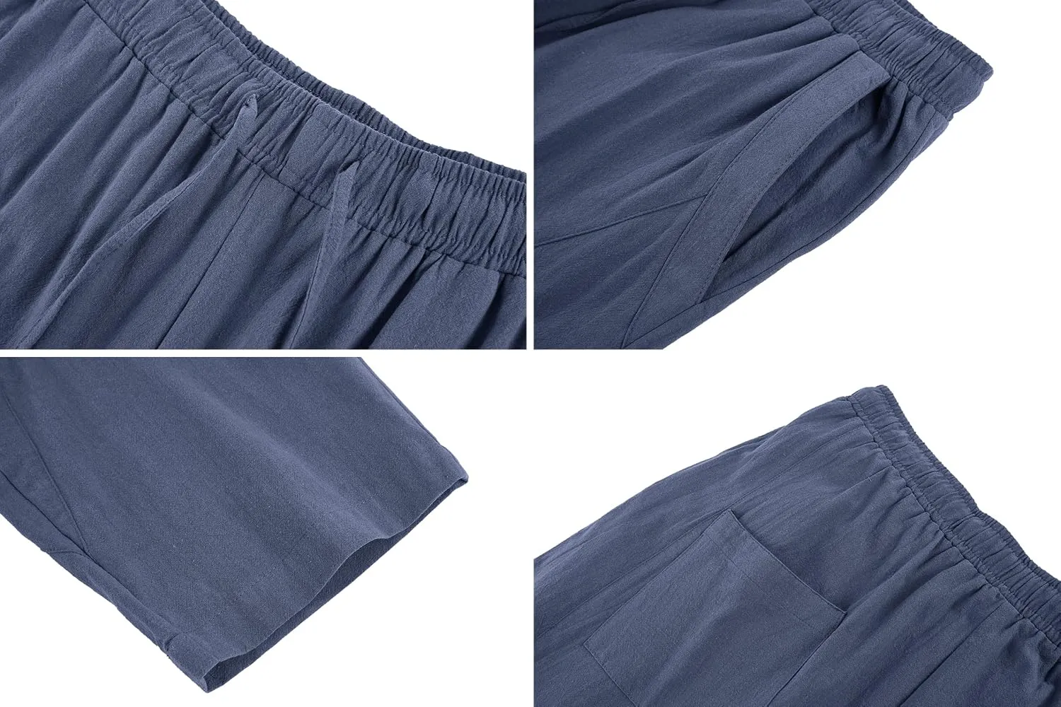 Gafeng Mens Linen Harem Pants Casual Loose Fit Beach Drawstring Elastic Waist Yoga Trousers with Pockets