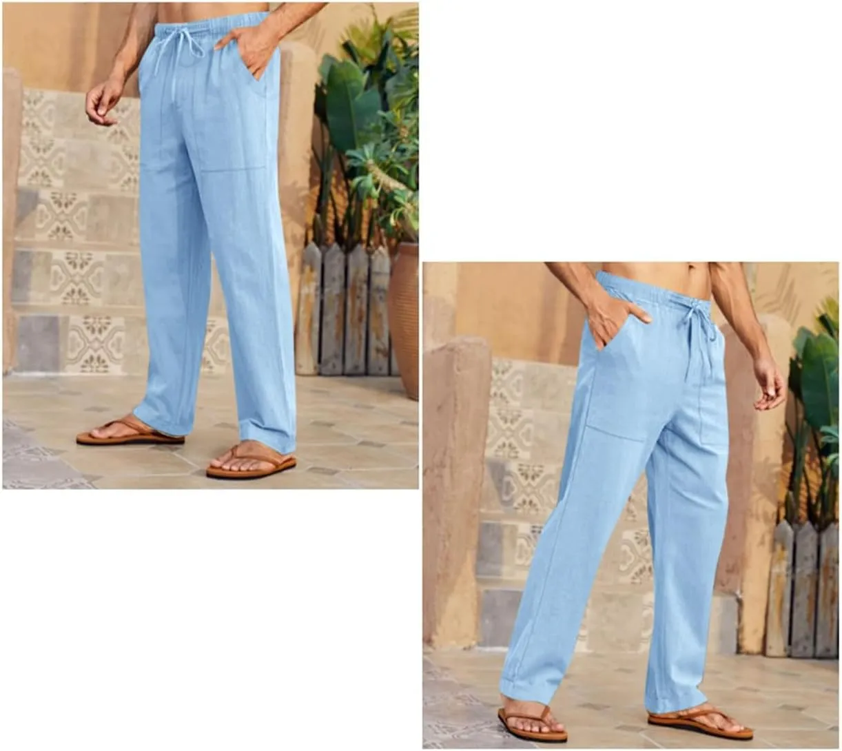Gafeng Mens Linen Pants Yoga Beach Loose Fit Casual Summer Elastic Waist Drawstring Baggy Trousers with Pockets