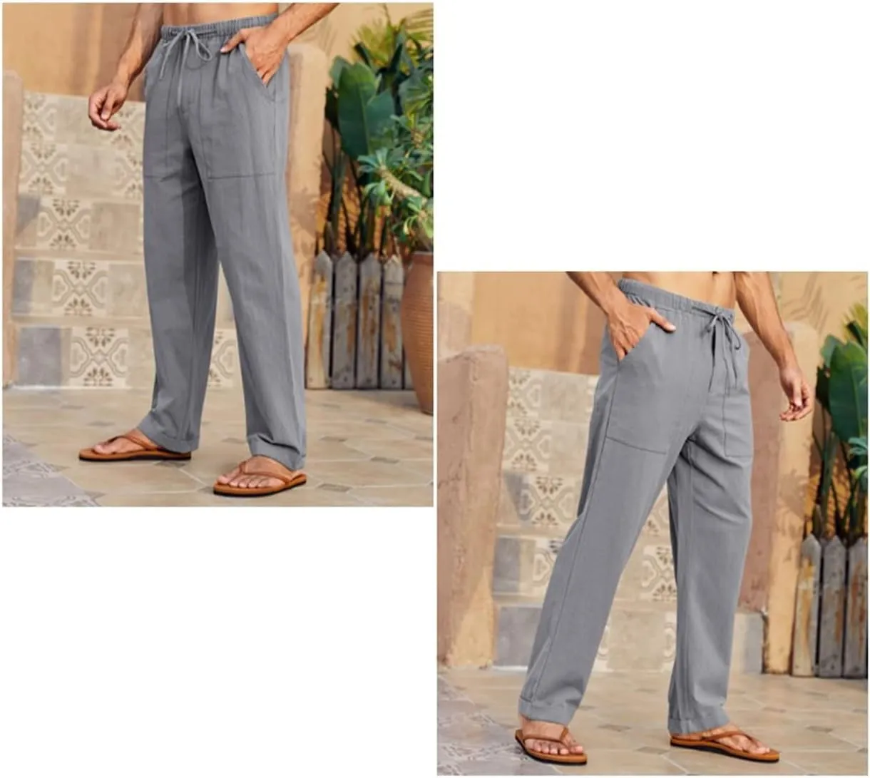 Gafeng Mens Linen Pants Yoga Beach Loose Fit Casual Summer Elastic Waist Drawstring Baggy Trousers with Pockets