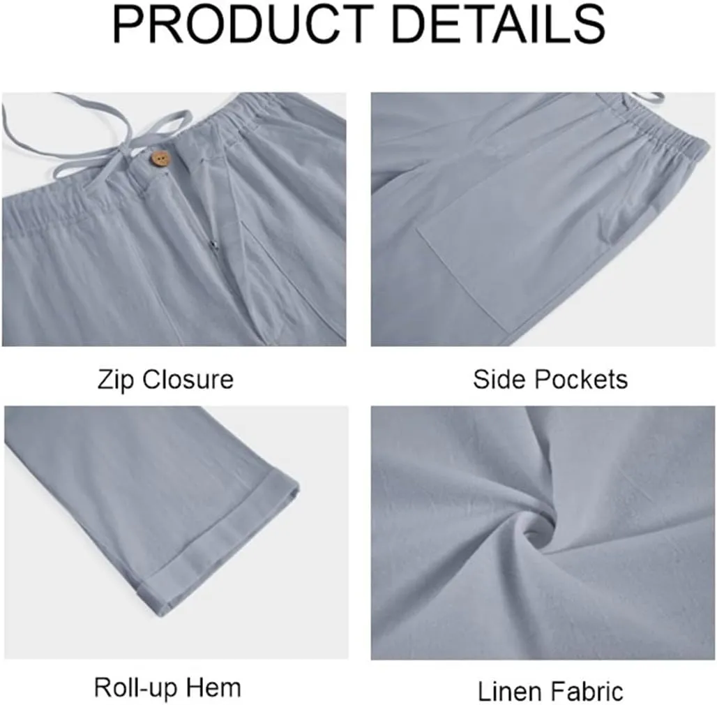 Gafeng Mens Linen Pants Yoga Beach Loose Fit Casual Summer Elastic Waist Drawstring Baggy Trousers with Pockets