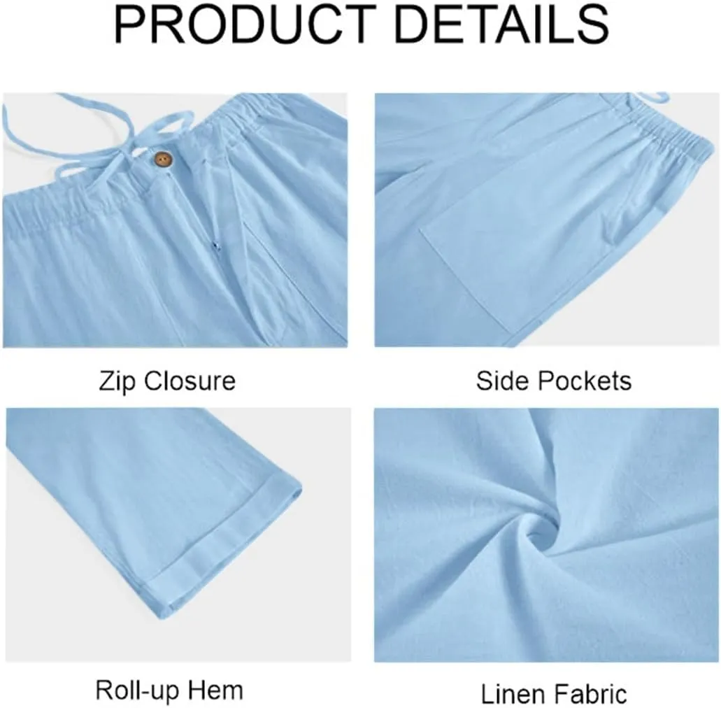 Gafeng Mens Linen Pants Yoga Beach Loose Fit Casual Summer Elastic Waist Drawstring Baggy Trousers with Pockets
