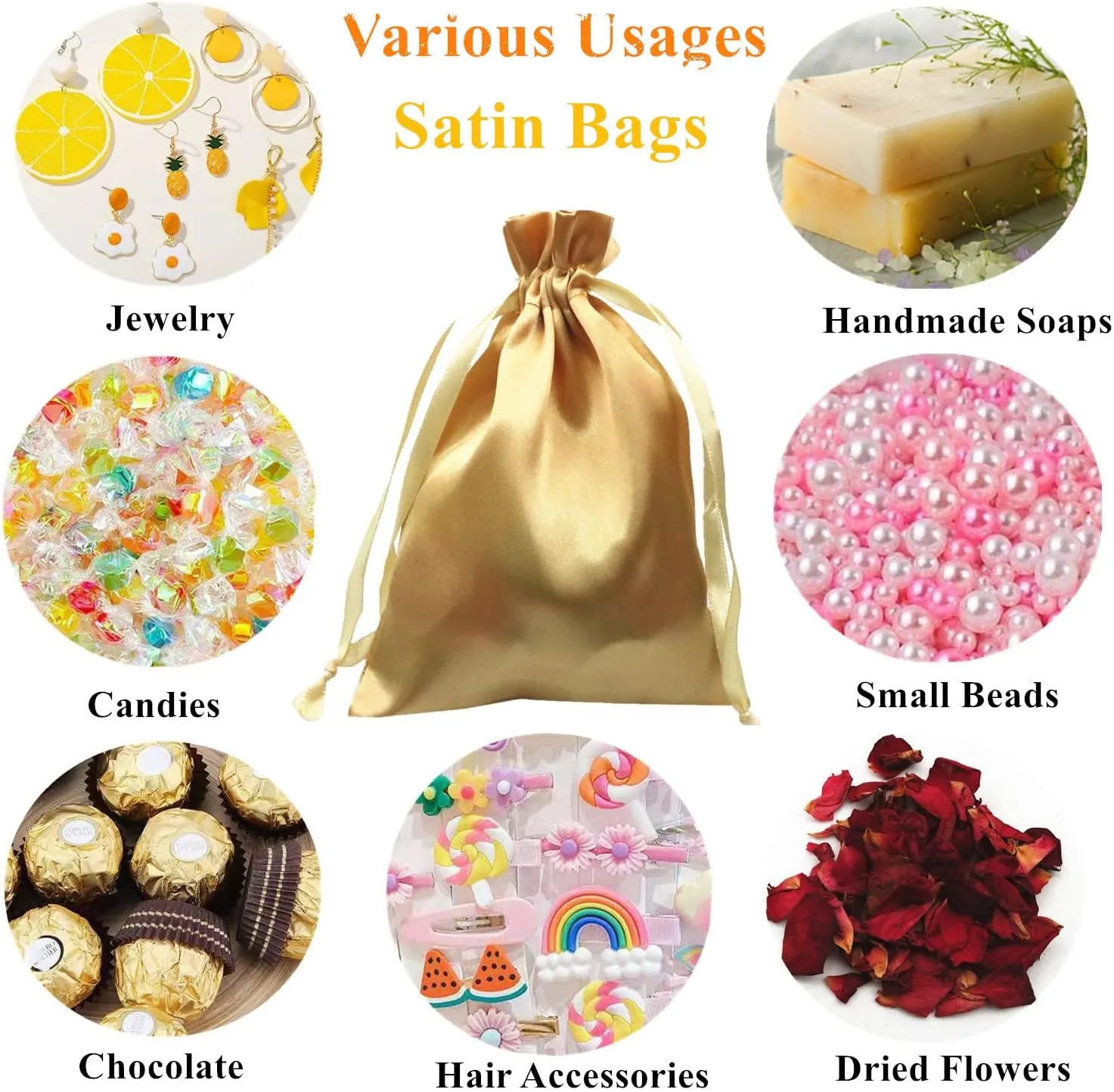 Gbateri 35 Pack 6 x 9 inches Satin Gift Bags with Drawstring, Party Favor Bags, Silk Jewelry Bags, Fabric Cloth Drawstring Pouch Bags,Christmas Gift Bags (Gold)