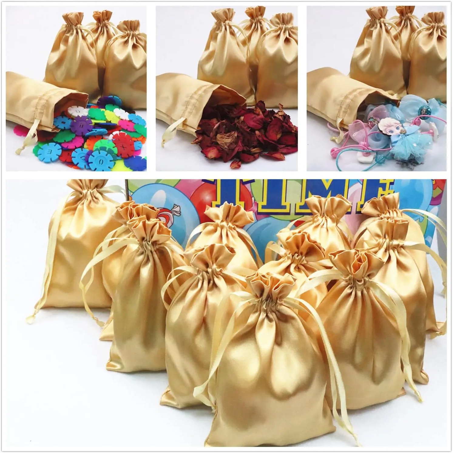 Gbateri 35 Pack 6 x 9 inches Satin Gift Bags with Drawstring, Party Favor Bags, Silk Jewelry Bags, Fabric Cloth Drawstring Pouch Bags,Christmas Gift Bags (Gold)