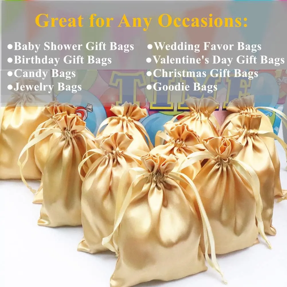 Gbateri 35 Pack 6 x 9 inches Satin Gift Bags with Drawstring, Party Favor Bags, Silk Jewelry Bags, Fabric Cloth Drawstring Pouch Bags,Christmas Gift Bags (Gold)