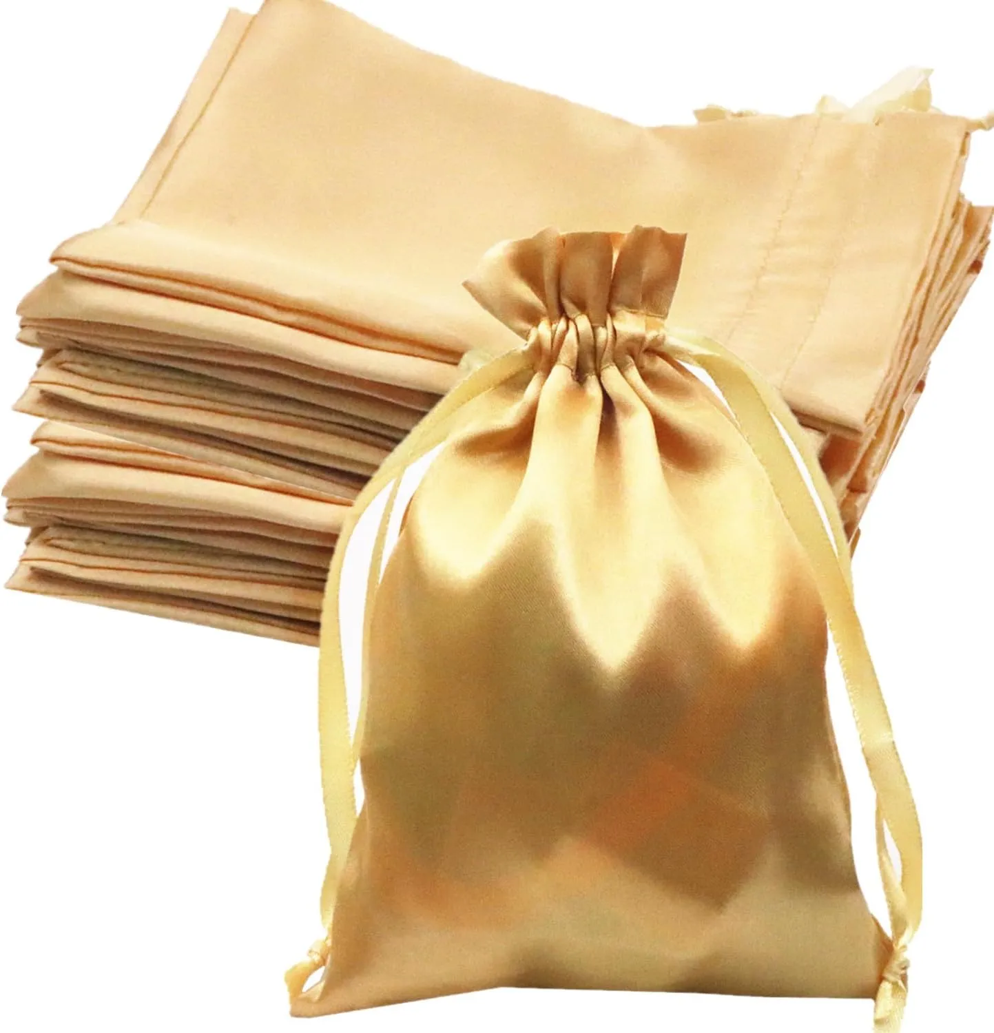 Gbateri 35 Pack 6 x 9 inches Satin Gift Bags with Drawstring, Party Favor Bags, Silk Jewelry Bags, Fabric Cloth Drawstring Pouch Bags,Christmas Gift Bags (Gold)