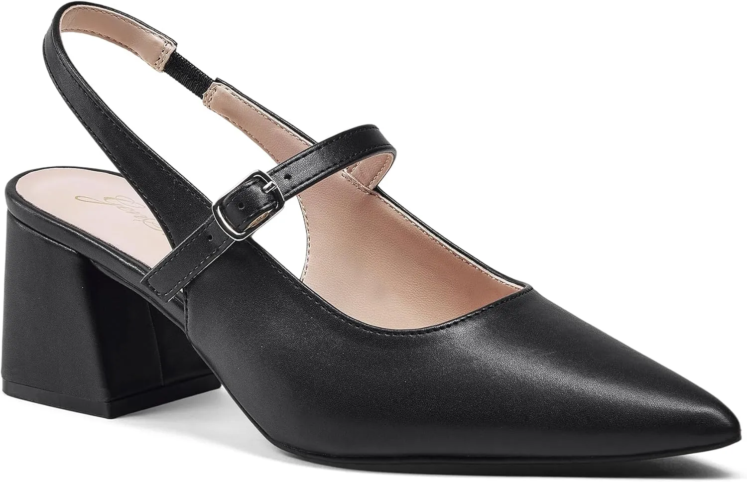 GENSHUO Women’s Slingback Chunky Heels 2.36 Inch Closed Pointed Toe Pumps Low Block Heels for Women Classic Comfort Party Daily Office Shoes