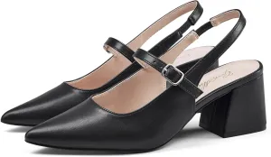 GENSHUO Women’s Slingback Chunky Heels 2.36 Inch Closed Pointed Toe Pumps Low Block Heels for Women Classic Comfort Party Daily Office Shoes