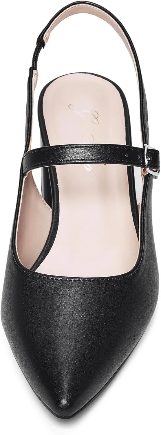 GENSHUO Women’s Slingback Chunky Heels 2.36 Inch Closed Pointed Toe Pumps Low Block Heels for Women Classic Comfort Party Daily Office Shoes