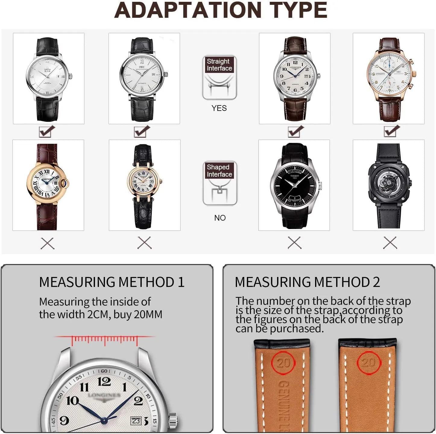 Genuine Leather Band Alligator and Cowhide Replacement Deployment Buckle Watch strap18mm to 24mm Crocodile Leather Strap for Men's and Women's