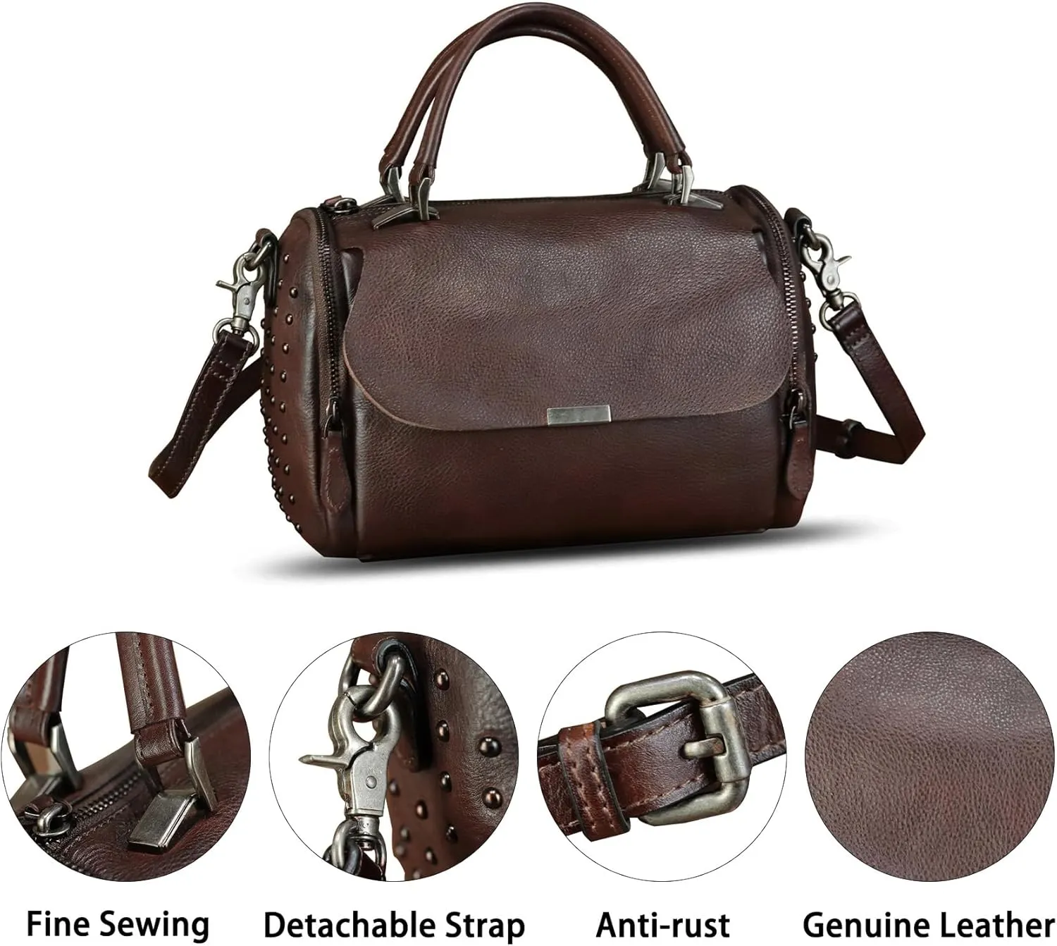Genuine Leather Satchel for Women - Handbag with Top Handle and Shoulder Strap - Crossbody Bag - Handmade Purses
