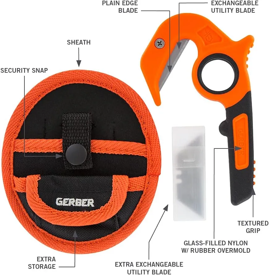 Gerber Gear Vital Zip Utility Knife, Stainless Steel Plain Edge Blade, Game Processing Skin and Gut Knife for Hunting