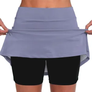 GIERIDUC Athletic Skorts for Women Plus Size Tummy Control Tennis Yoga Skirt Shorts High Waist Solid Comfy Elastic Shorts