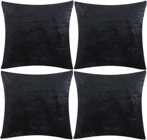 GIGIZAZA Black Velvet Decorative Throw Pillow Covers Cushion Cover Set of 4 Yellow Luxury Pillow Cases for Sofa (18x18inch(45x45cm)-4pcs, Black)