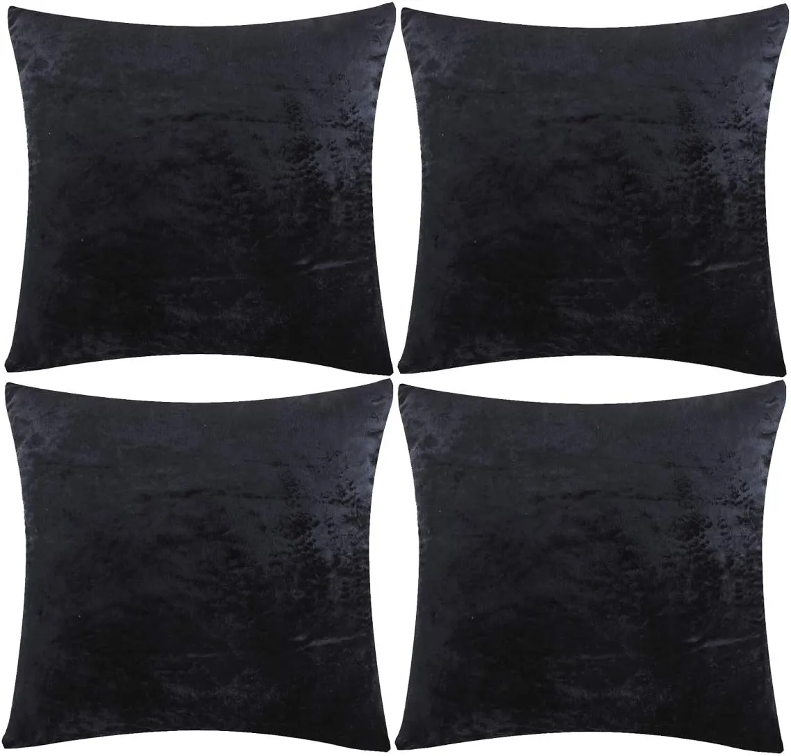 GIGIZAZA Black Velvet Decorative Throw Pillow Covers Cushion Cover Set of 4 Yellow Luxury Pillow Cases for Sofa (18x18inch(45x45cm)-4pcs, Black)