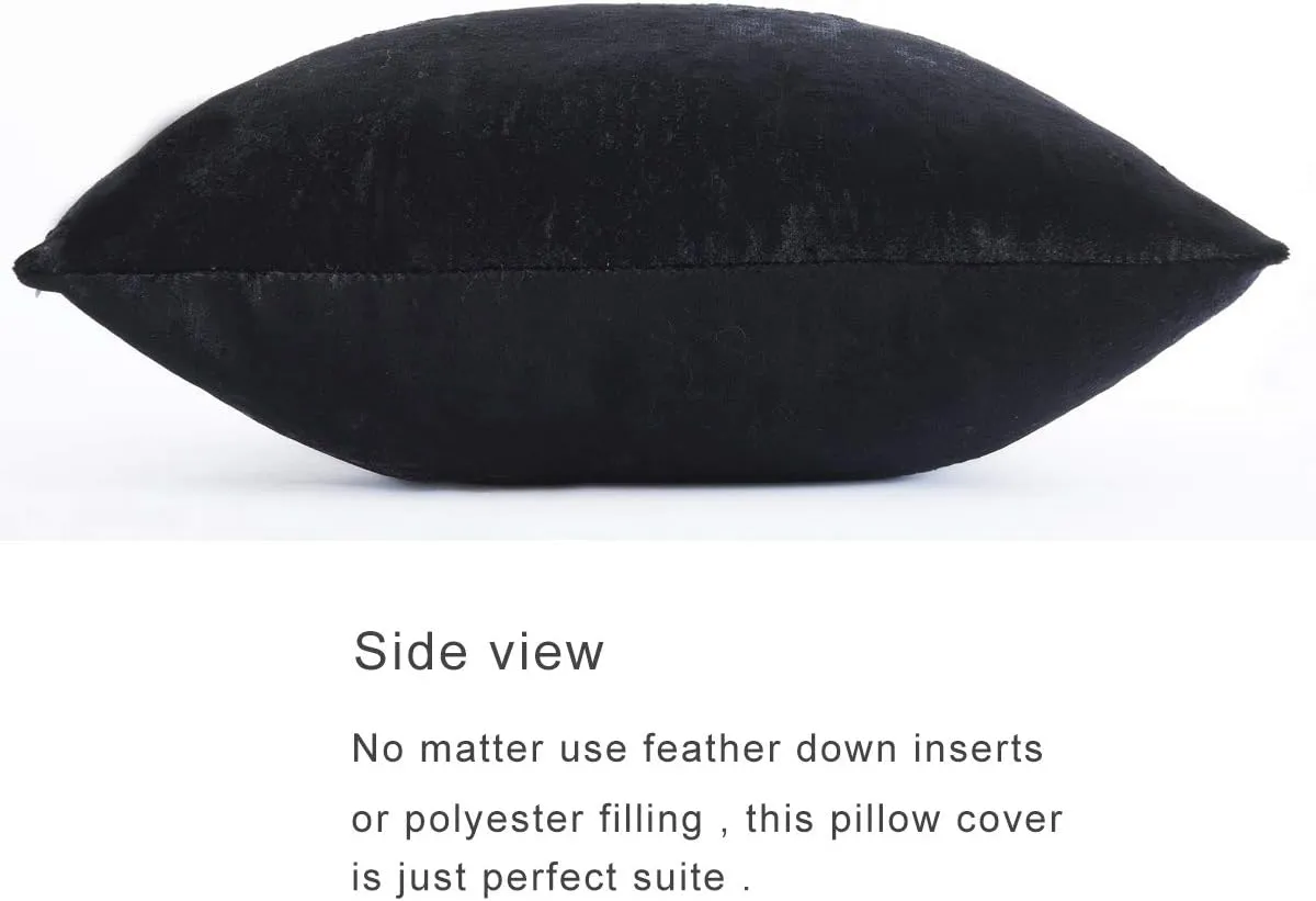 GIGIZAZA Black Velvet Decorative Throw Pillow Covers Cushion Cover Set of 4 Yellow Luxury Pillow Cases for Sofa (18x18inch(45x45cm)-4pcs, Black)