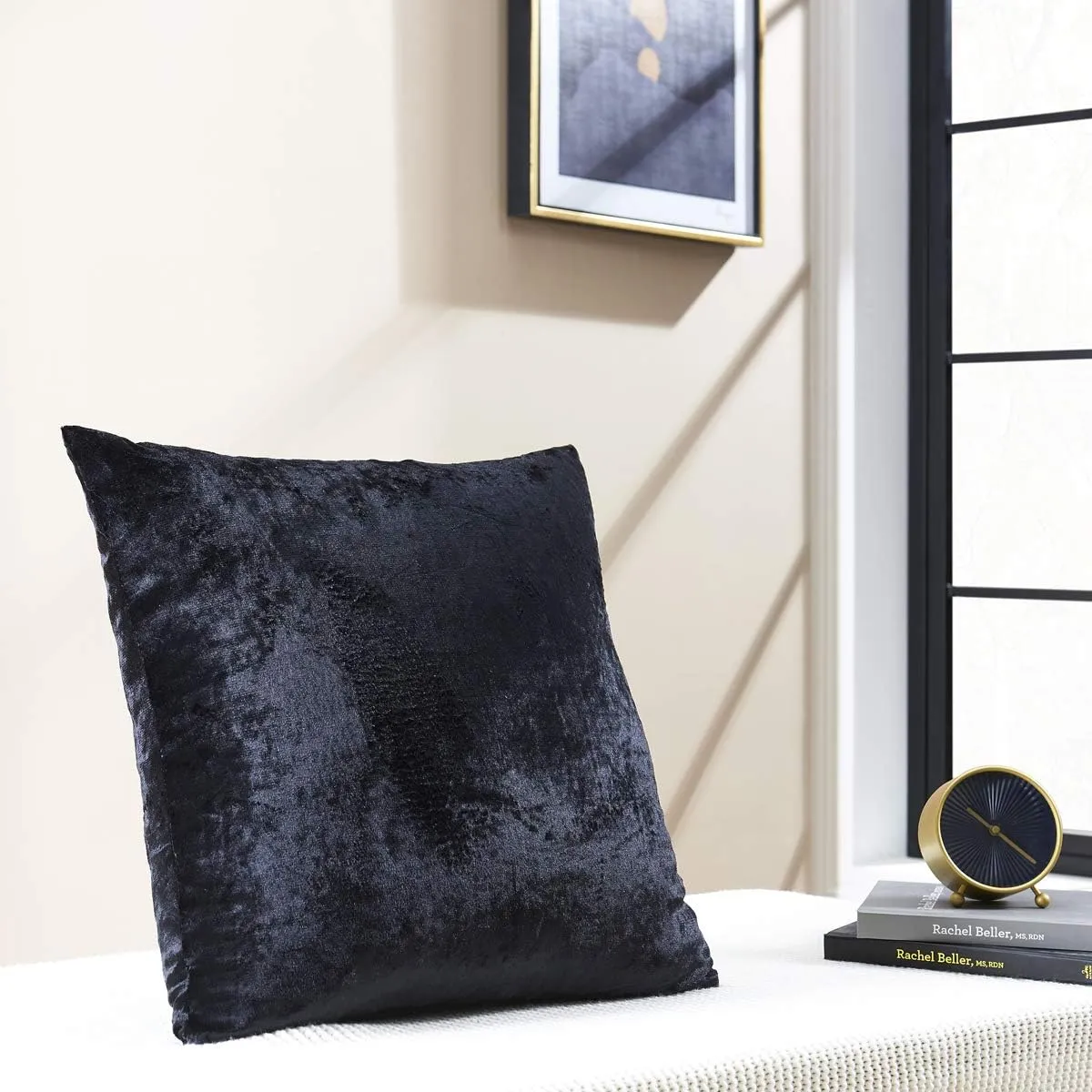 GIGIZAZA Black Velvet Decorative Throw Pillow Covers Cushion Cover Set of 4 Yellow Luxury Pillow Cases for Sofa (18x18inch(45x45cm)-4pcs, Black)