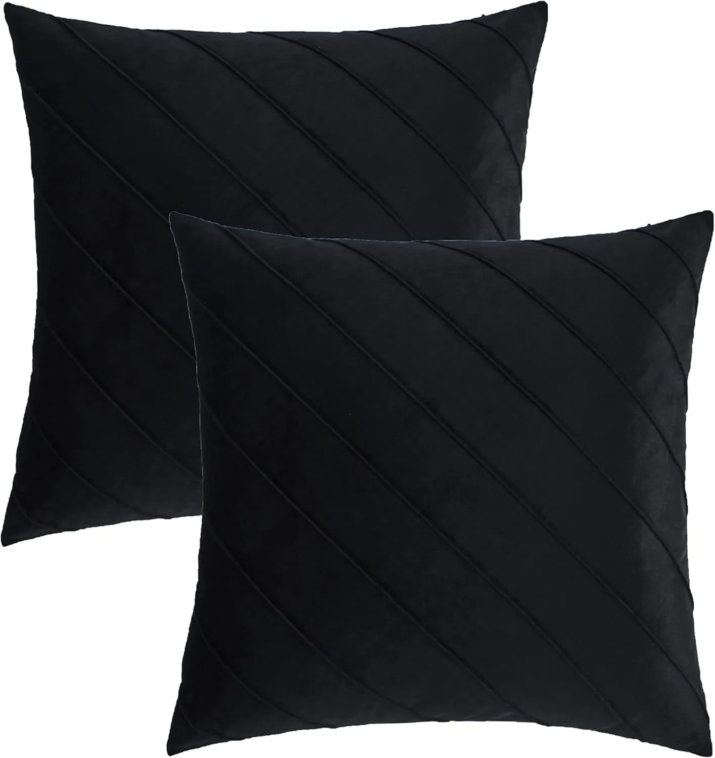 GIGIZAZA Decorative Velvet Pillow Covers 16x16, Set of 2 Black Sofa Couch Throw Pillows Covers Cases, Living Room Square Cushion Accent Stripe Covers