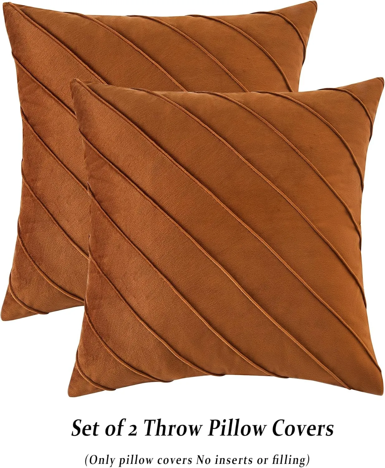 GIGIZAZA Decorative Velvet Pillow Covers 16x16, Set of 2 Burnt Orange Sofa Couch Throw Pillows Covers Cases, Living Room Square Cushion Accent Stripe Covers