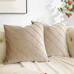 GIGIZAZA Decorative Velvet Pillow Covers 16x16, Set of 2 Champagne Sofa Couch Throw Pillows Covers Cases, Living Room Square Cushion Accent Stripe Covers
