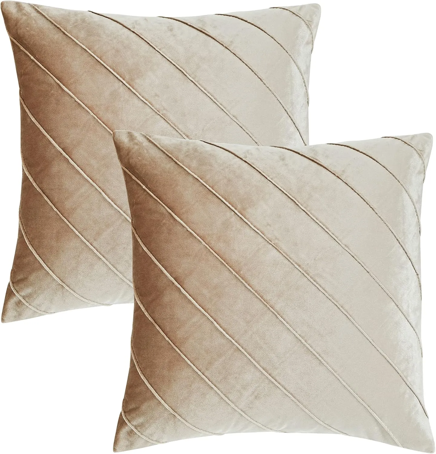 GIGIZAZA Decorative Velvet Pillow Covers 16x16, Set of 2 Champagne Sofa Couch Throw Pillows Covers Cases, Living Room Square Cushion Accent Stripe Covers
