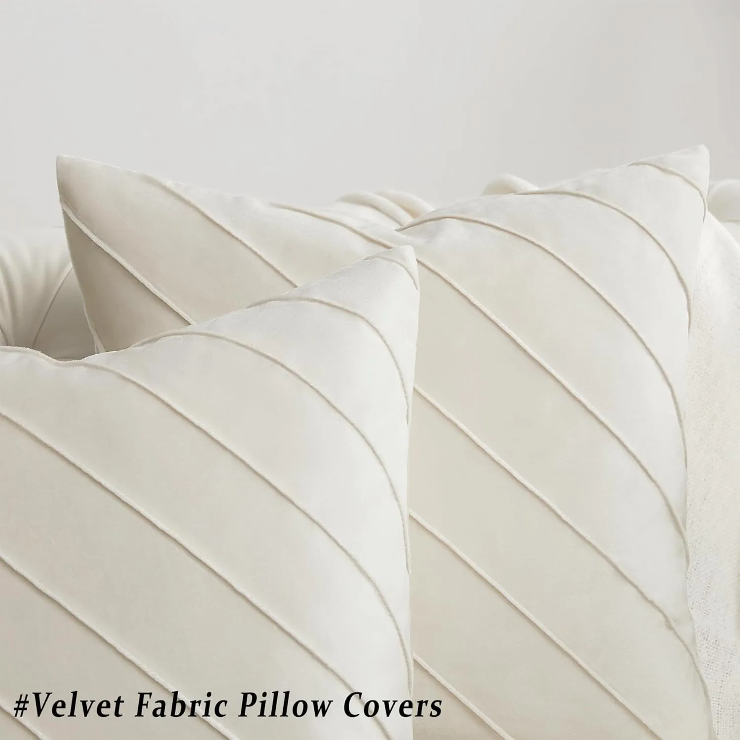 GIGIZAZA Decorative Velvet Pillow Covers 18x18, Set of 2 Ivory Sofa Couch Throw Pillows Covers Cases, Living Room Square Cushion Accent Stripe Covers