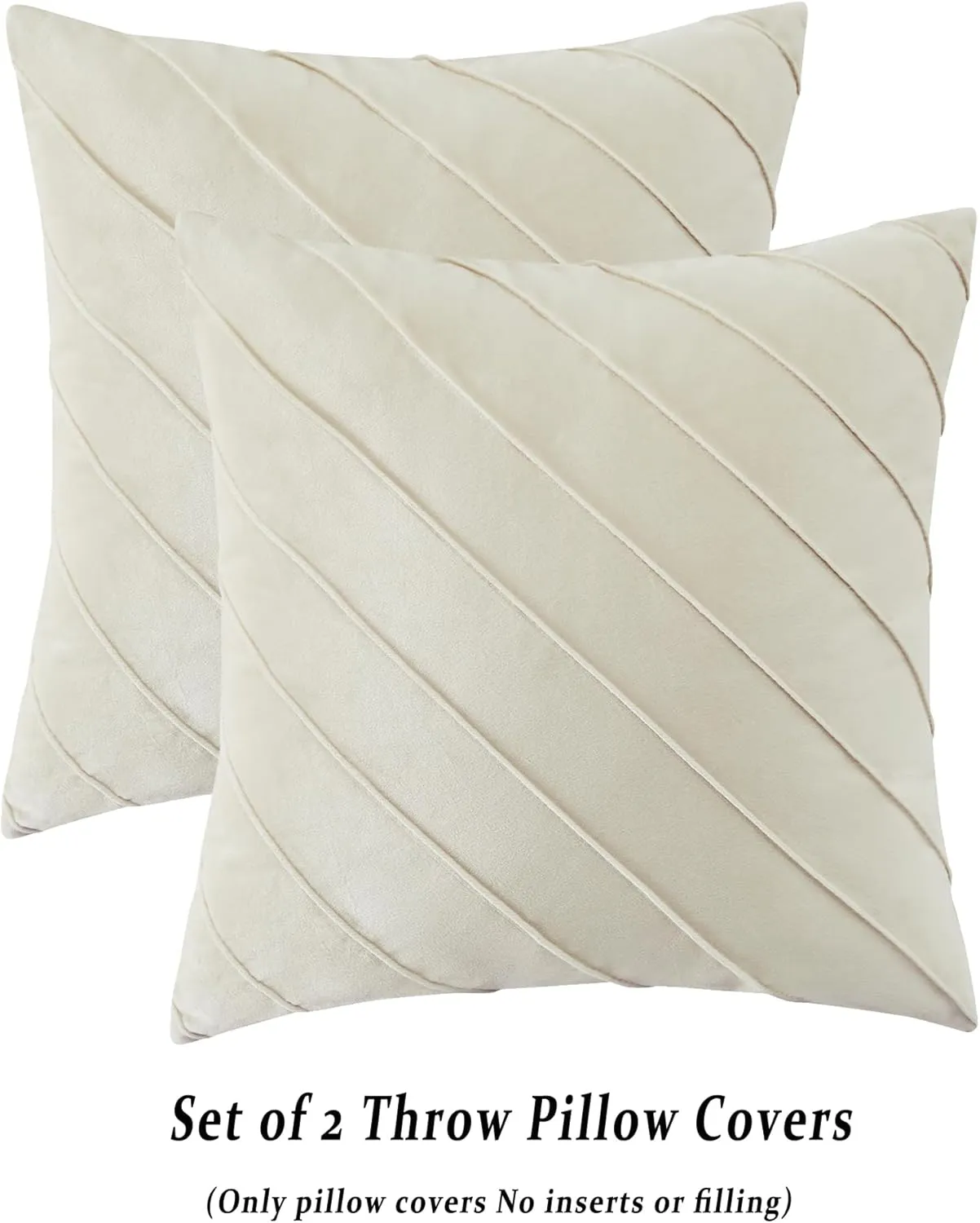 GIGIZAZA Decorative Velvet Pillow Covers 18x18, Set of 2 Ivory Sofa Couch Throw Pillows Covers Cases, Living Room Square Cushion Accent Stripe Covers