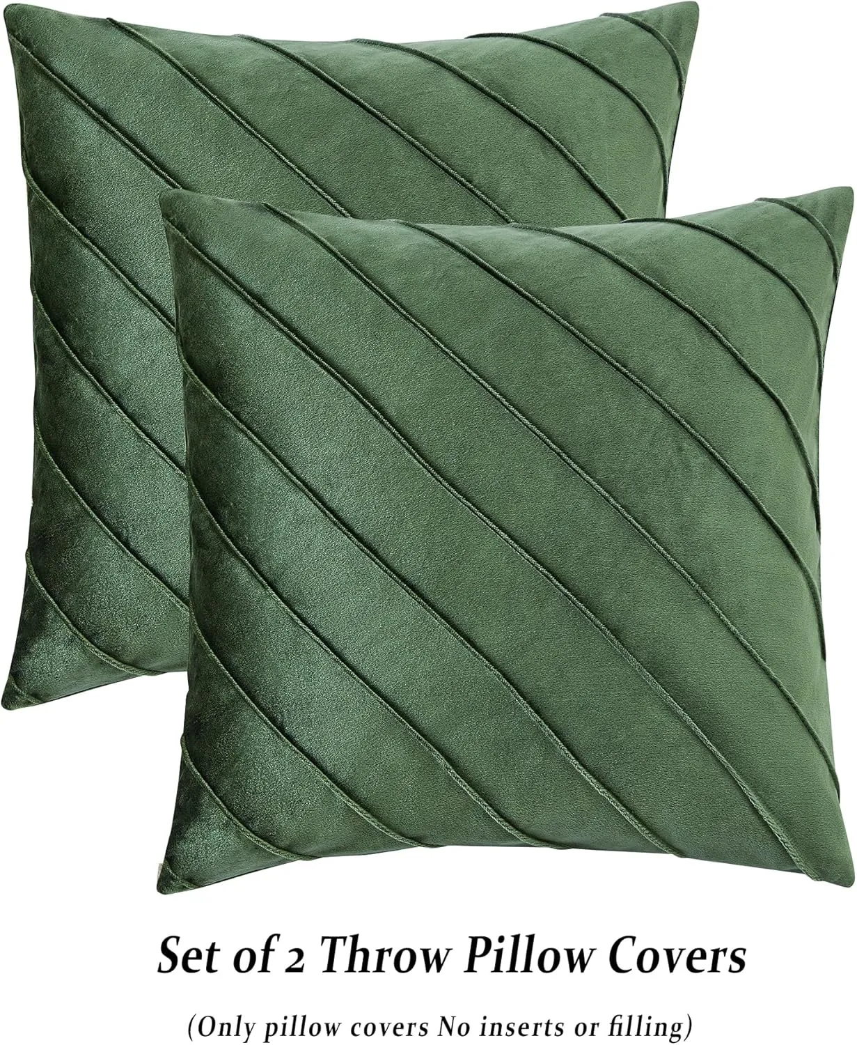 GIGIZAZA Decorative Velvet Pillow Covers 18x18, Set of 2 Olive Green Sofa Couch Throw Pillows Covers Cases, Living Room Square Cushion Accent Stripe Covers
