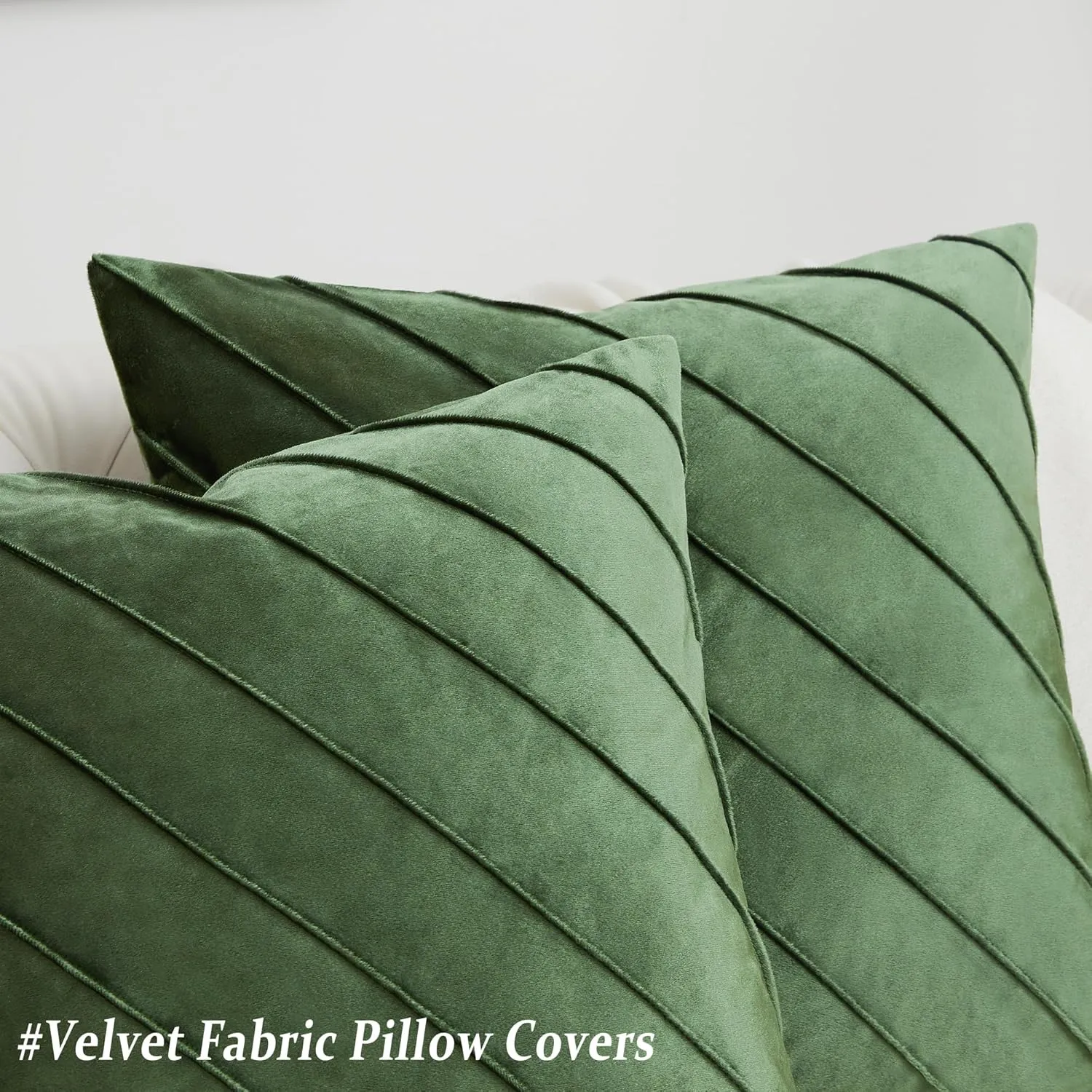 GIGIZAZA Decorative Velvet Pillow Covers 18x18, Set of 2 Olive Green Sofa Couch Throw Pillows Covers Cases, Living Room Square Cushion Accent Stripe Covers