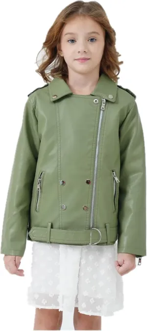 Girls Leather Jacket Kids Flight Bomber Aviator Moto Biker Jackets Dress Coat