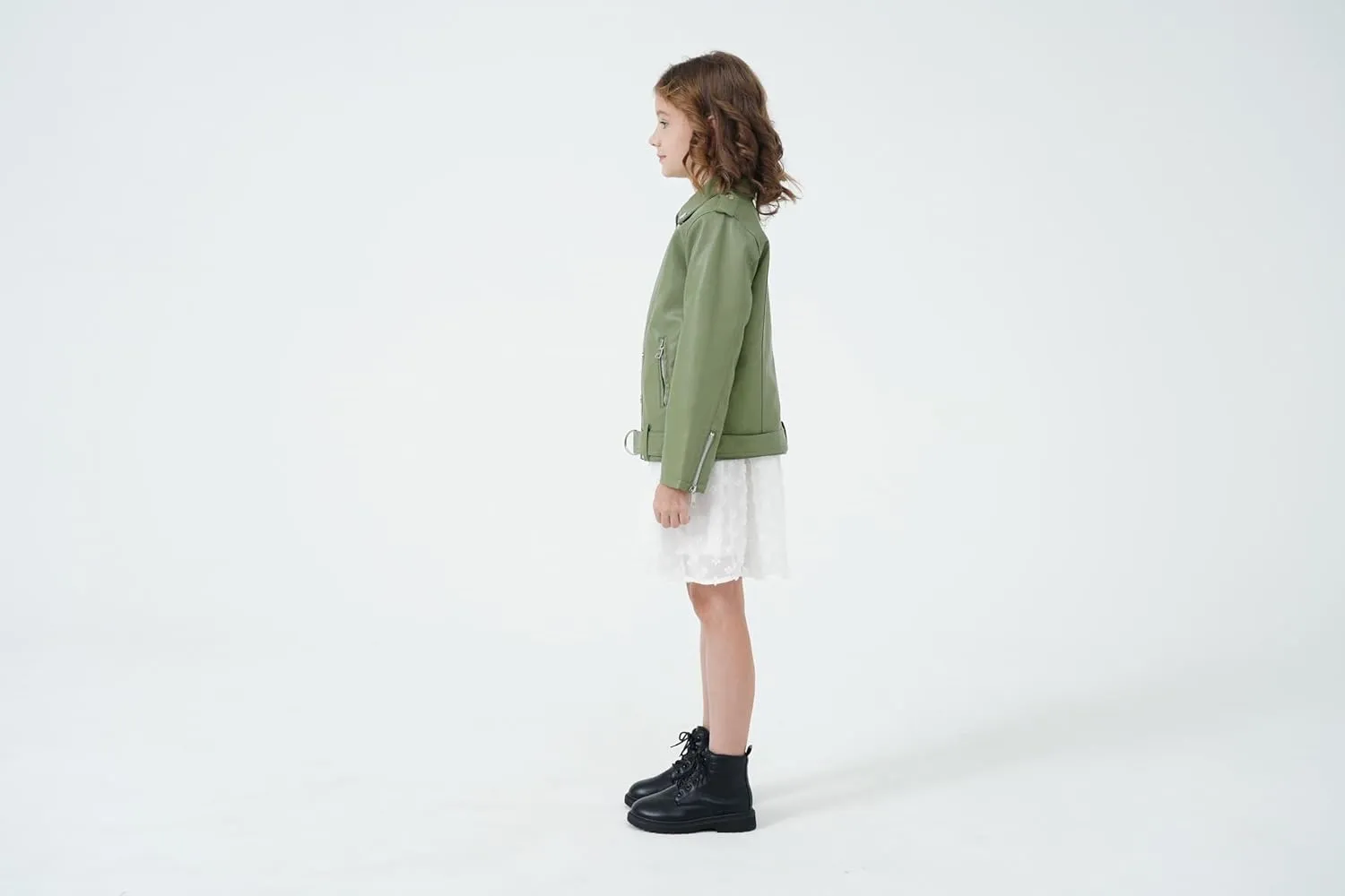 Girls Leather Jacket Kids Flight Bomber Aviator Moto Biker Jackets Dress Coat
