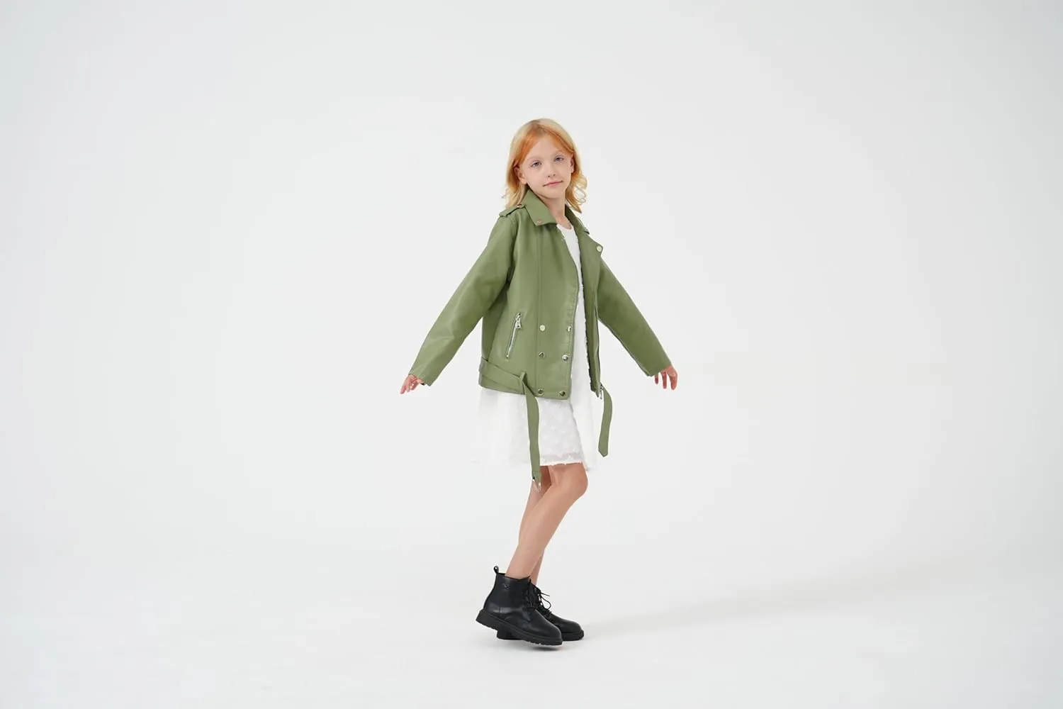 Girls Leather Jacket Kids Flight Bomber Aviator Moto Biker Jackets Dress Coat