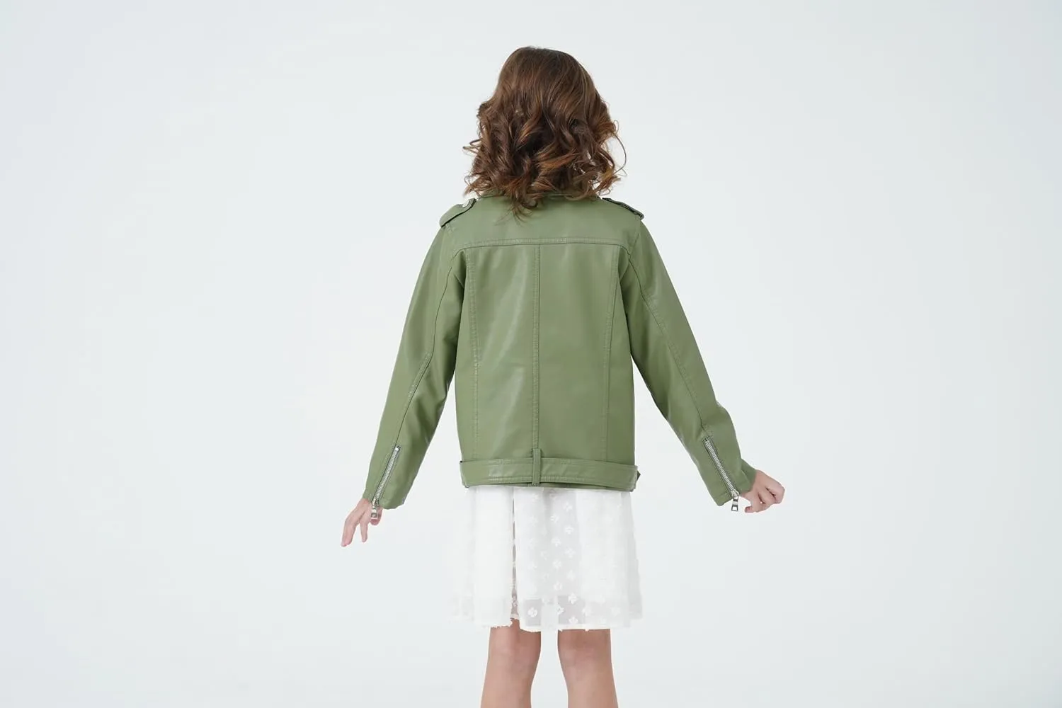 Girls Leather Jacket Kids Flight Bomber Aviator Moto Biker Jackets Dress Coat