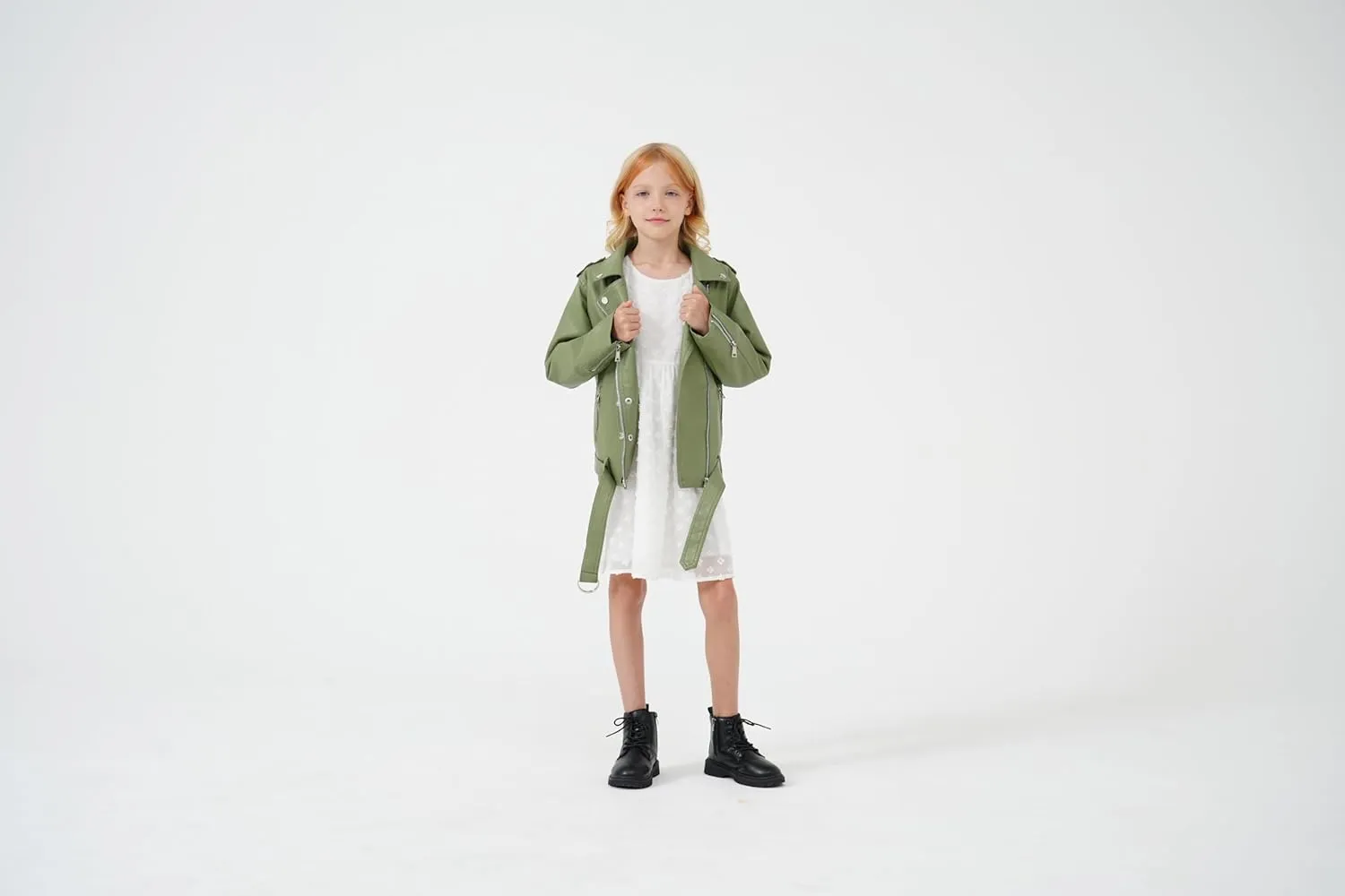 Girls Leather Jacket Kids Flight Bomber Aviator Moto Biker Jackets Dress Coat