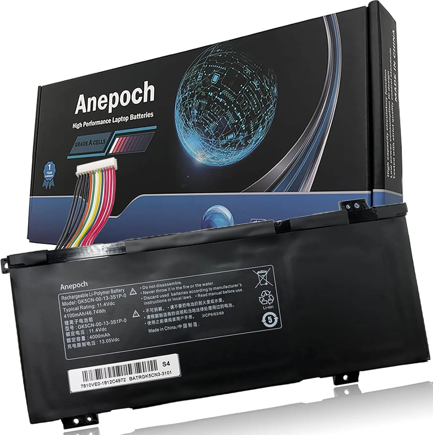 GK5CN-00-13-3S1P-0 Laptop Battery Replacement for Getac TONGFANG GK5CN4Z GK5CN5Z GK5CN6Z GK5CQ7Z GK6Z5CN GK7CN6S Series Notebook GK5CN-00-13-4S1P-0 11.4V 46.74Wh 4100mAh