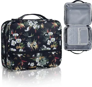 Gloppie Travel Toiletry Bag for Women Makeup Bag Big Cosmetic Bag Make Up Case Organizer for Beauty & Skincare Care Accessories White Flower