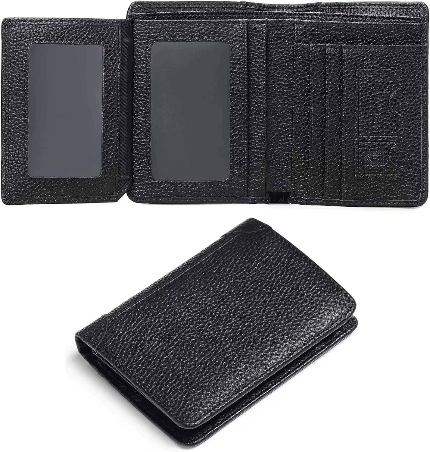 GOIACII Slim Wallet for Men Genuine Leather RFID Blocking Trifold Wallet with 2 ID Window