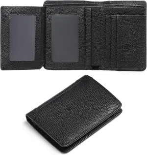 GOIACII Slim Wallet for Men Genuine Leather RFID Blocking Trifold Wallet with 2 ID Window