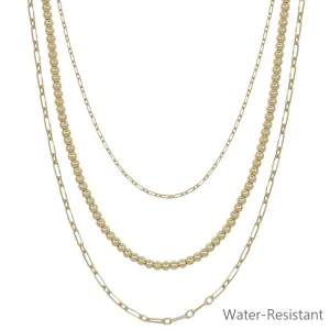 Gold Triple Chain Beaded Water Resistant 16"-18" Necklace